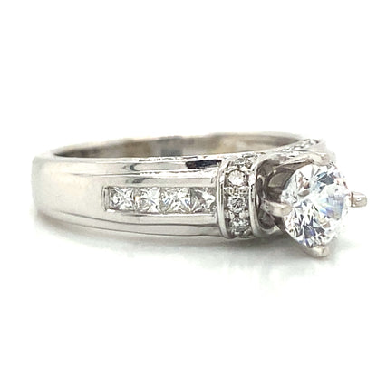 Side Stone Channel & Pave Set Engagement Ring in 14K White Gold