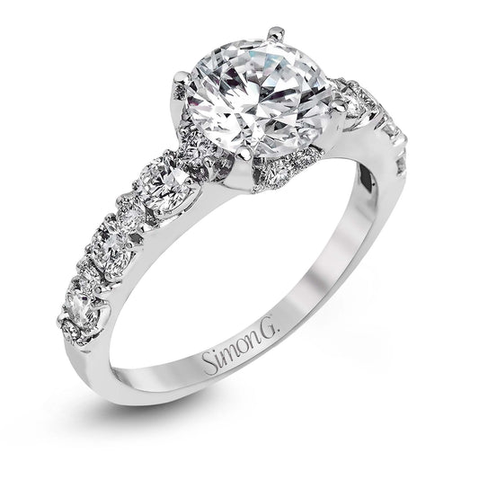 Simon G. Side Stone Alternating Engagement Ring in 18K White Gold