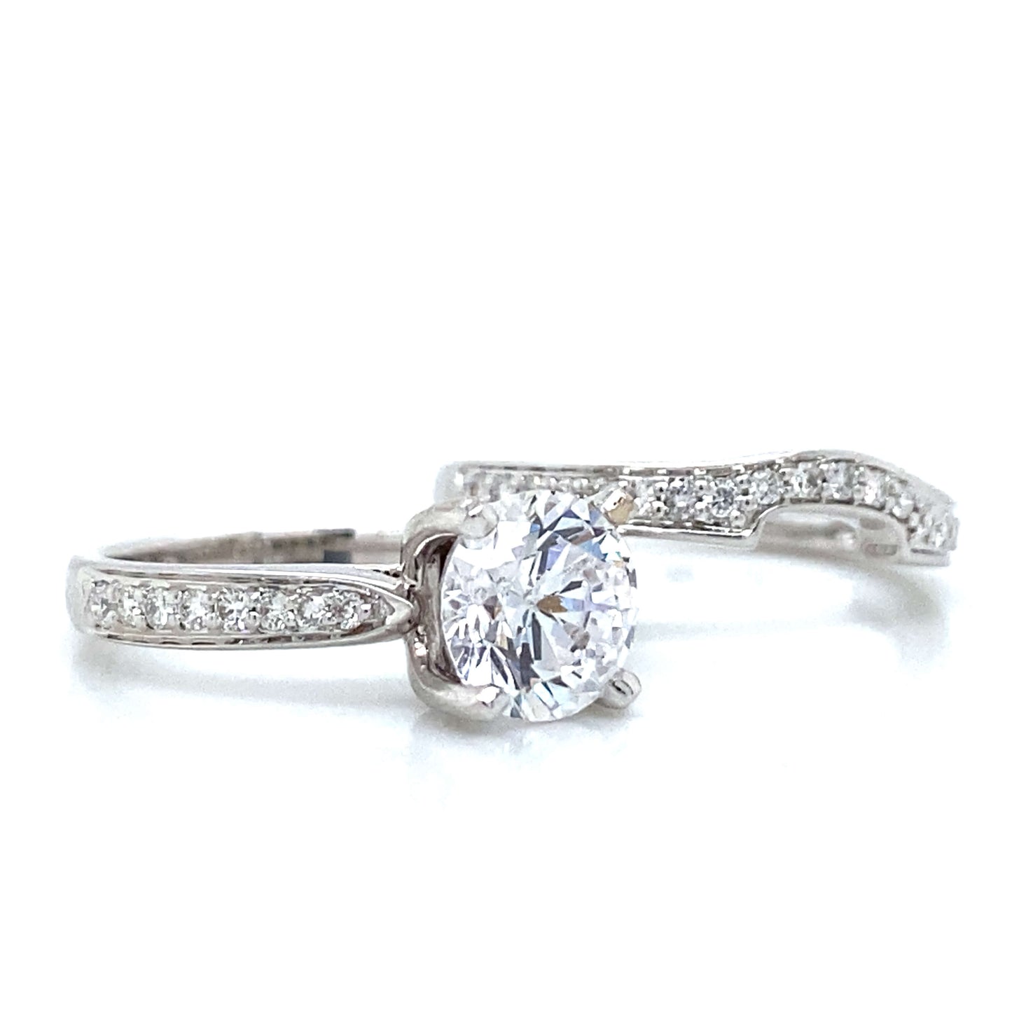 Pave Tapered Shank Bridal Set in 14K White Gold