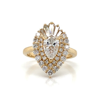 Double Halo Pear Shaped Engagement Ring in 14K Yellow Gold