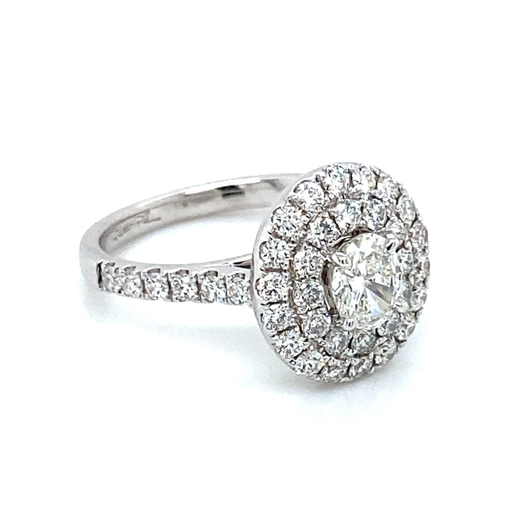 Double Halo Pave Engagement Ring in 18K White Gold