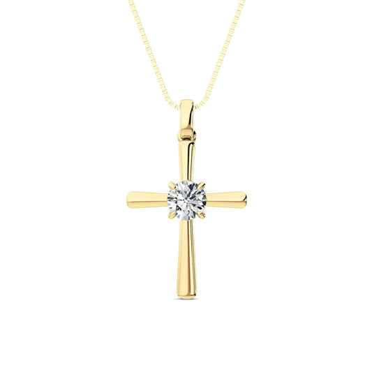 0.5CTW Round Lab-Grown Diamond Prong Solitaire Cross Pendant Necklace