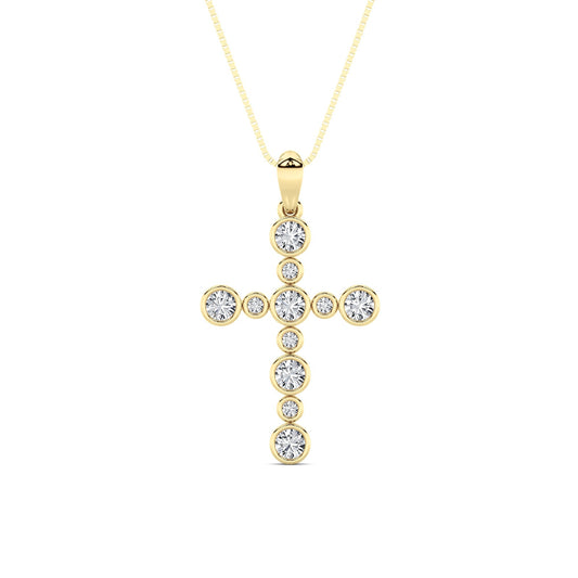 1CTW Round Lab-Grown Diamond Bezel Cross Pendant Necklace