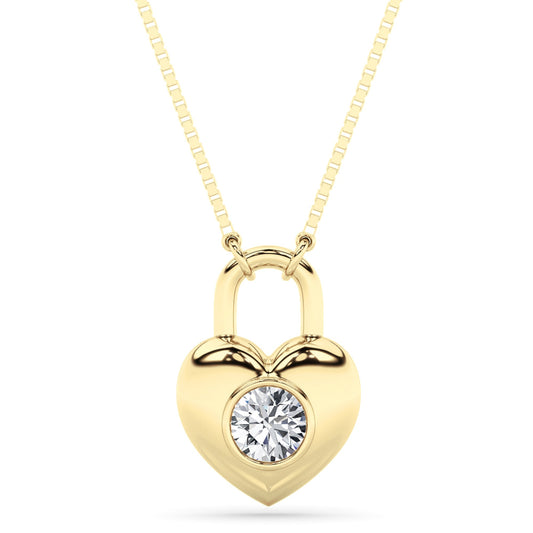 0.5CTW Round Lab-Grown Diamond Bezel Heart Lock Necklace