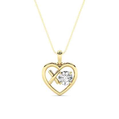 1CTW Round Lab-Grown Diamond Prong XO Heart Pendant Necklace