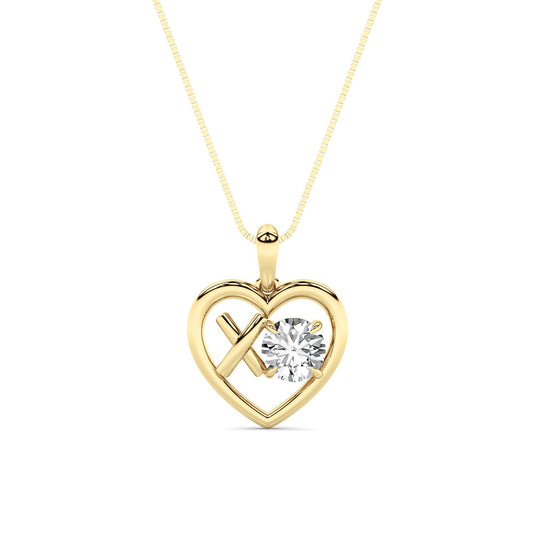 1CTW Round Lab-Grown Diamond Prong XO Heart Pendant Necklace