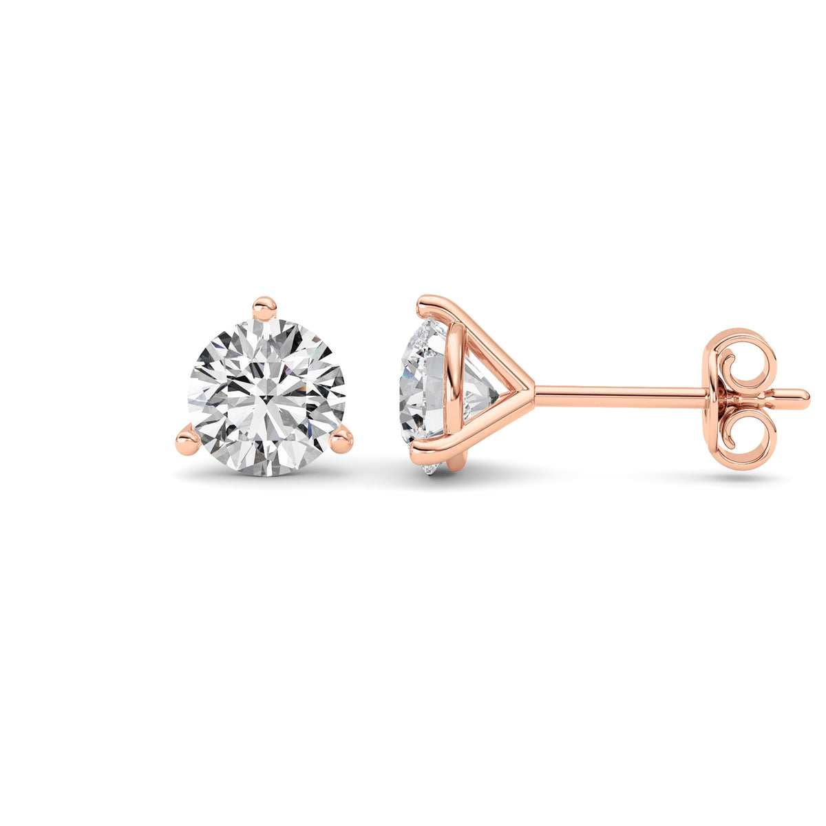 3CTW Round Lab-Grown Diamond Three Prong Martini Stud Earrings 2 Stones