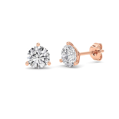 3CTW Round Lab-Grown Diamond Three Prong Martini Stud Earrings 2 Stones
