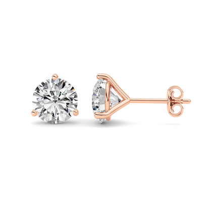 3.5CTW Round Lab-Grown Diamond Three Prong Martini Stud Earrings 2 Stones