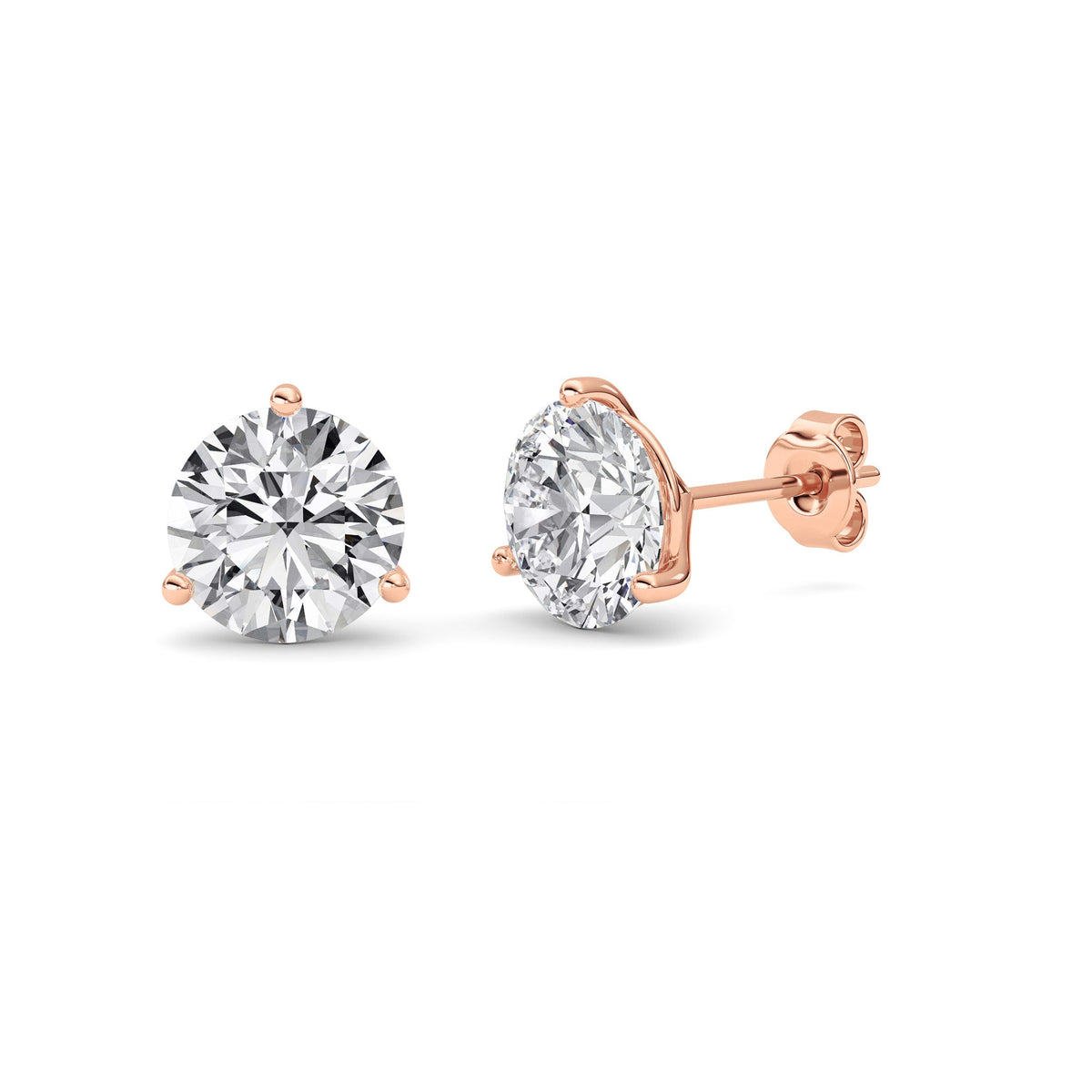 3.5CTW Round Lab-Grown Diamond Three Prong Martini Stud Earrings 2 Stones