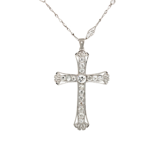 Antique Diamond Cross Pendant in Platinum