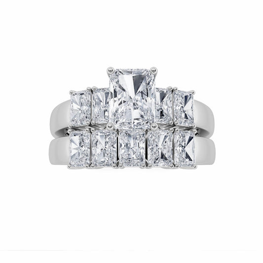 2.5CTW Radiant Lab-Grown Diamond Prong Bridal Set with Matching Band and Ring 10 Stones