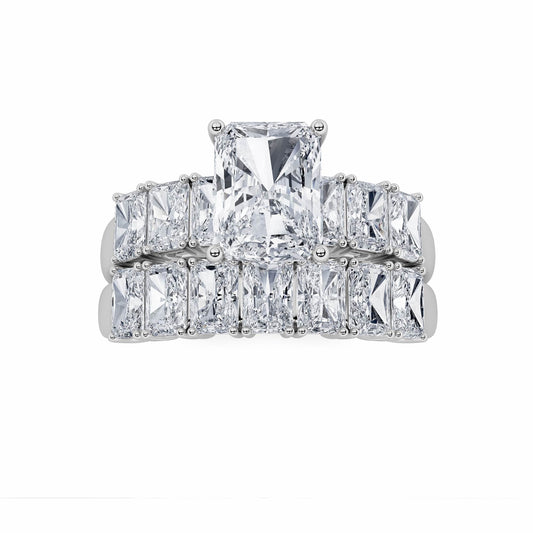 3.5CTW Radiant Lab-Grown Diamond Prong Bridal Set with Matching Band and Ring 14 Stones