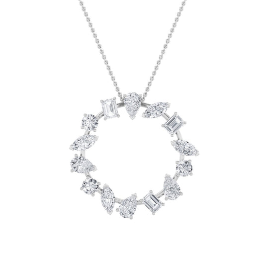 3CTW Emerald Lab-Grown Diamond Prong Fancy Circle Pendant 14 Stones