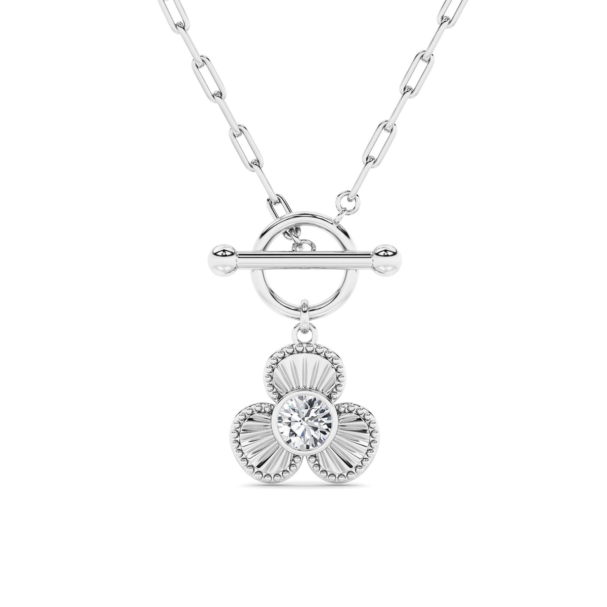 1CTW Round Lab-Grown Diamond Bezel Clover Toggle Necklace