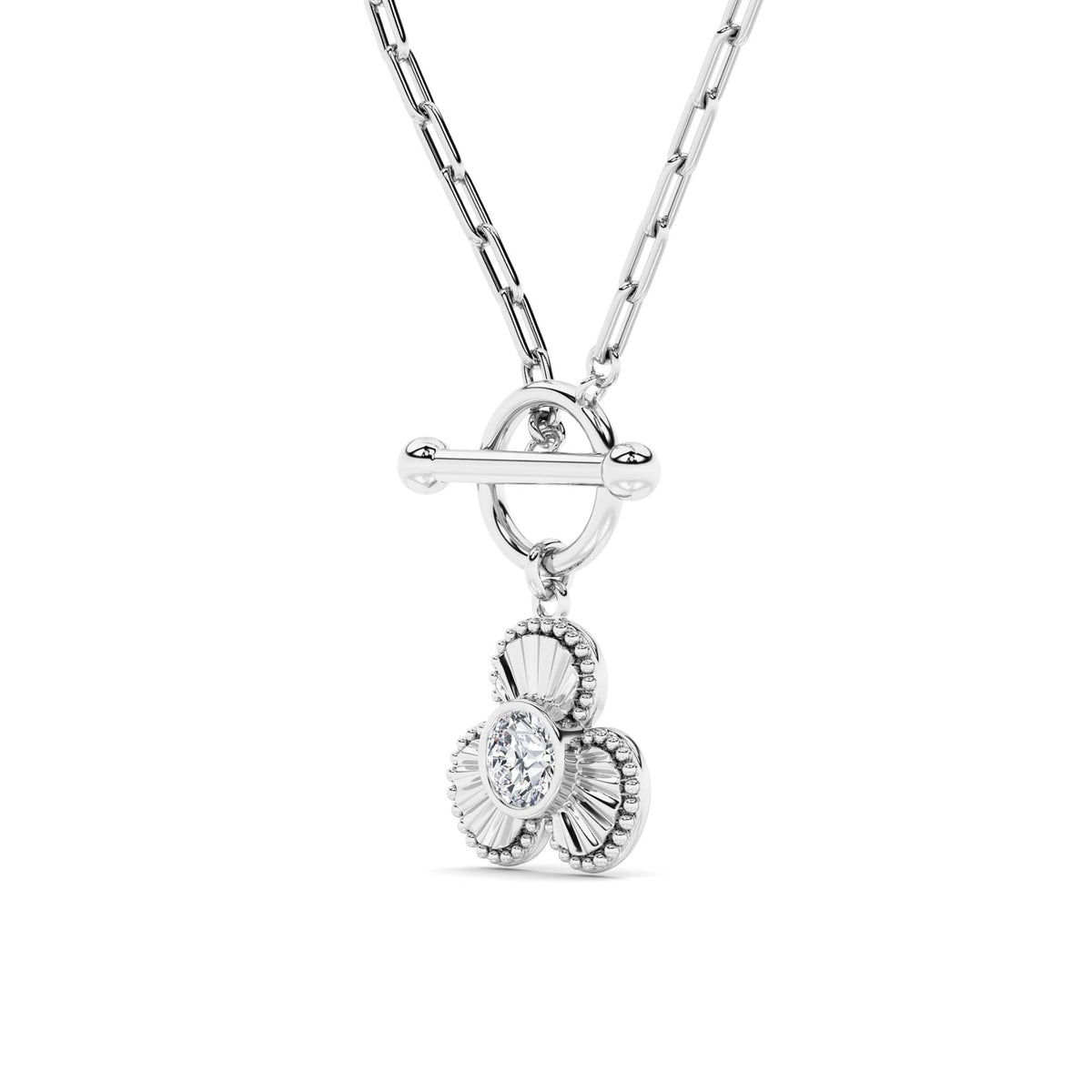 1CTW Round Lab-Grown Diamond Bezel Clover Toggle Necklace