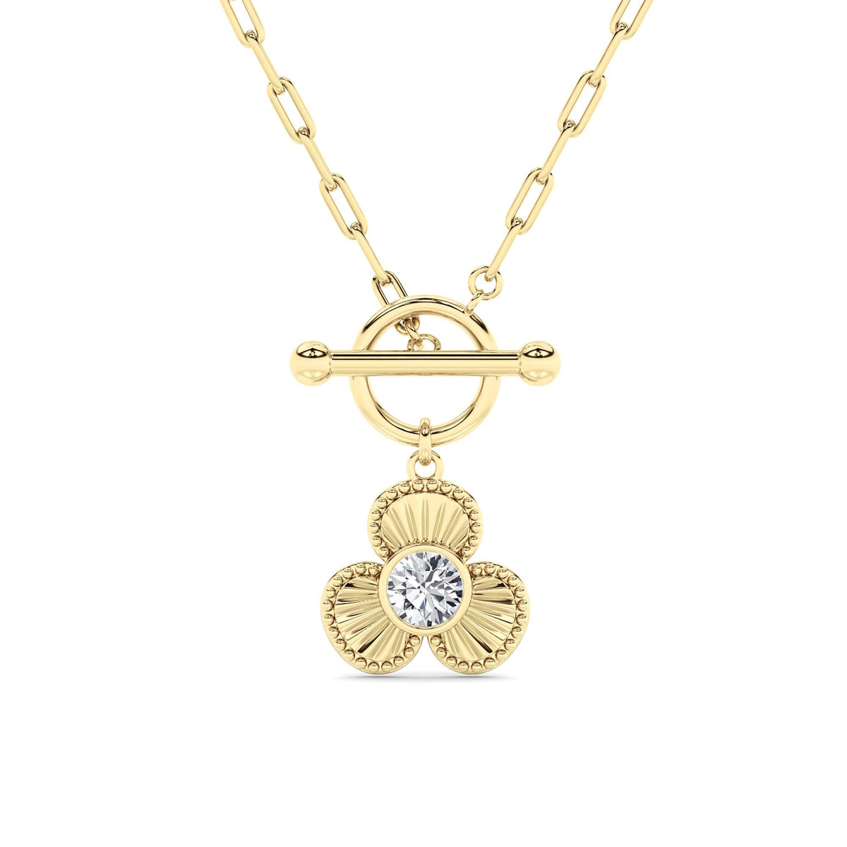 1CTW Round Lab-Grown Diamond Bezel Clover Toggle Necklace