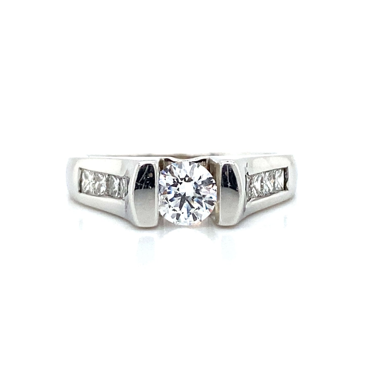 Side Stone Channel Engagement Ring in 14K White Gold