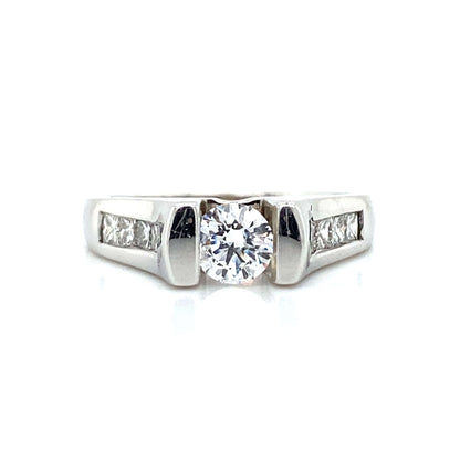 Side Stone Channel Engagement Ring in 14K White Gold