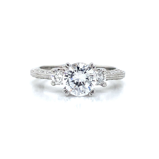 Tacori Three Stone Round & Pave Set Engagement Ring in Platinum