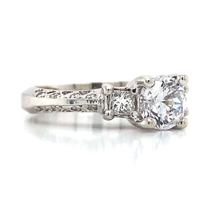 Three Stone Princess Cut Antique Engagement Ring in 18K White Gold