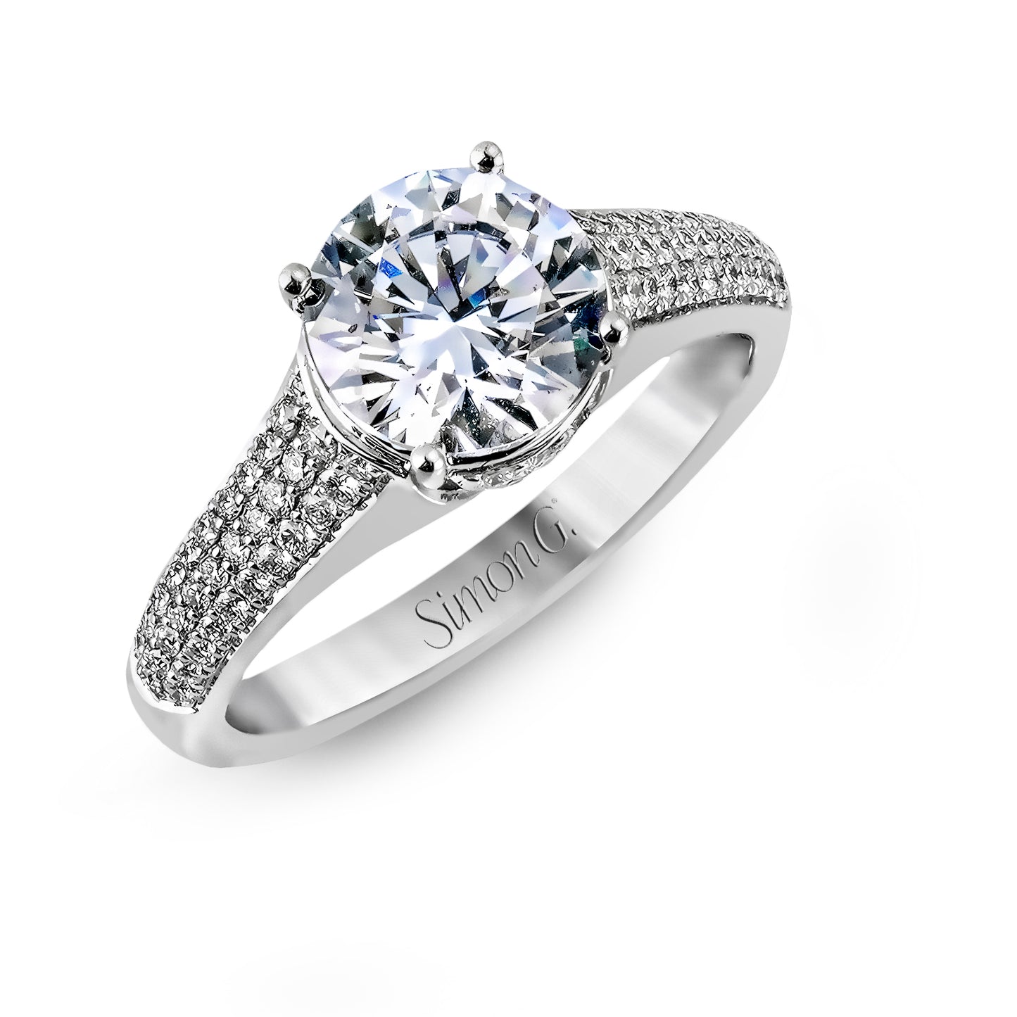 Simon G. Pave Triple Row Engagement Ring in 18K White Gold
