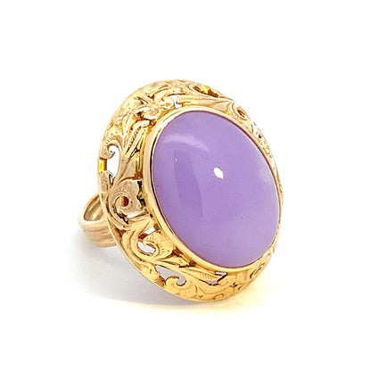 Natural Lavender Jade Ring in 14K Yellow Gold