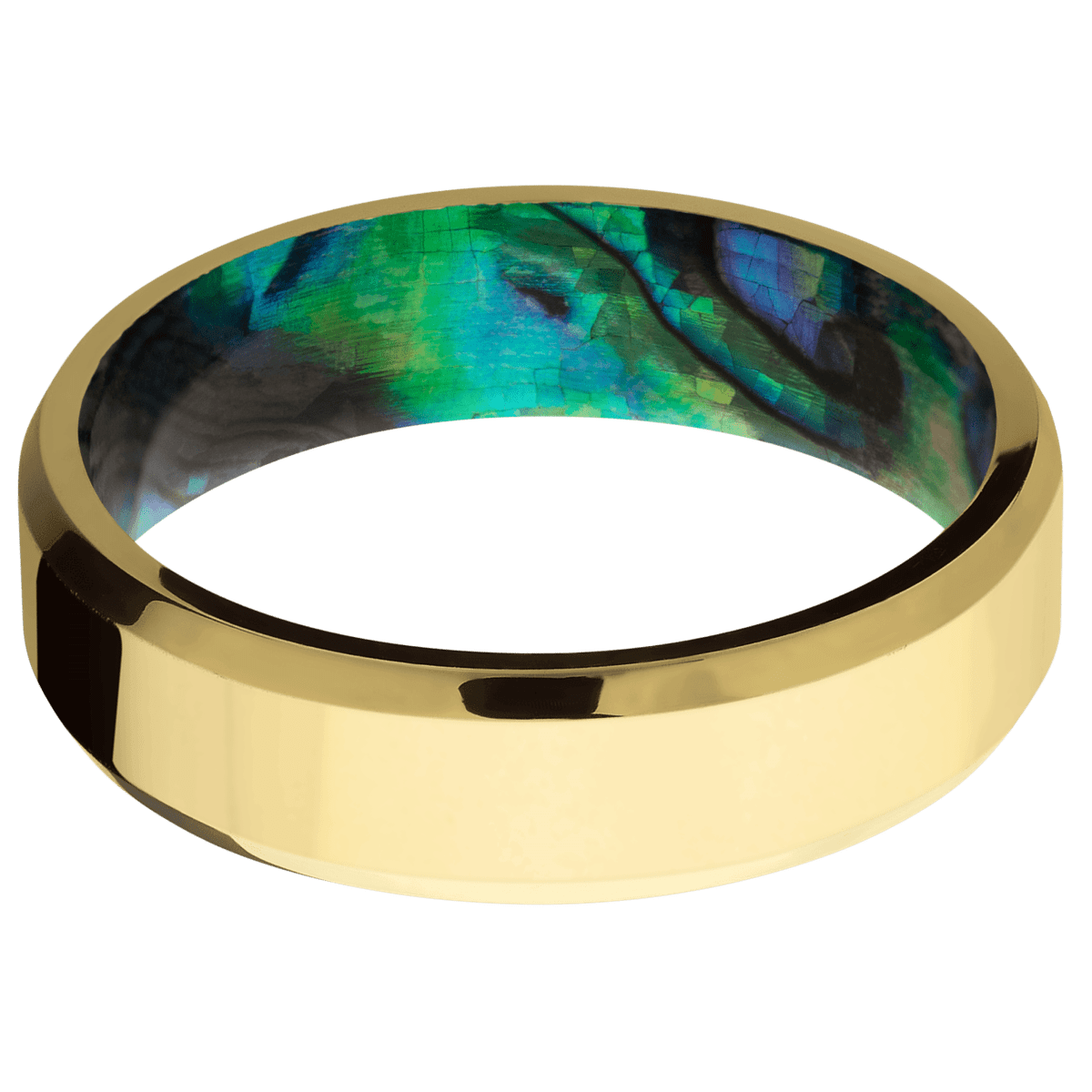 14K Yellow Gold + Polish , Polish Finish + Abalone