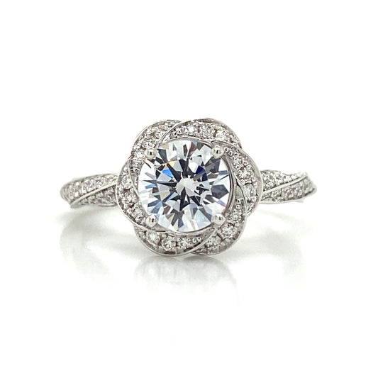 Simon G. Floral Halo Engagement Ring in 18K White Gold
