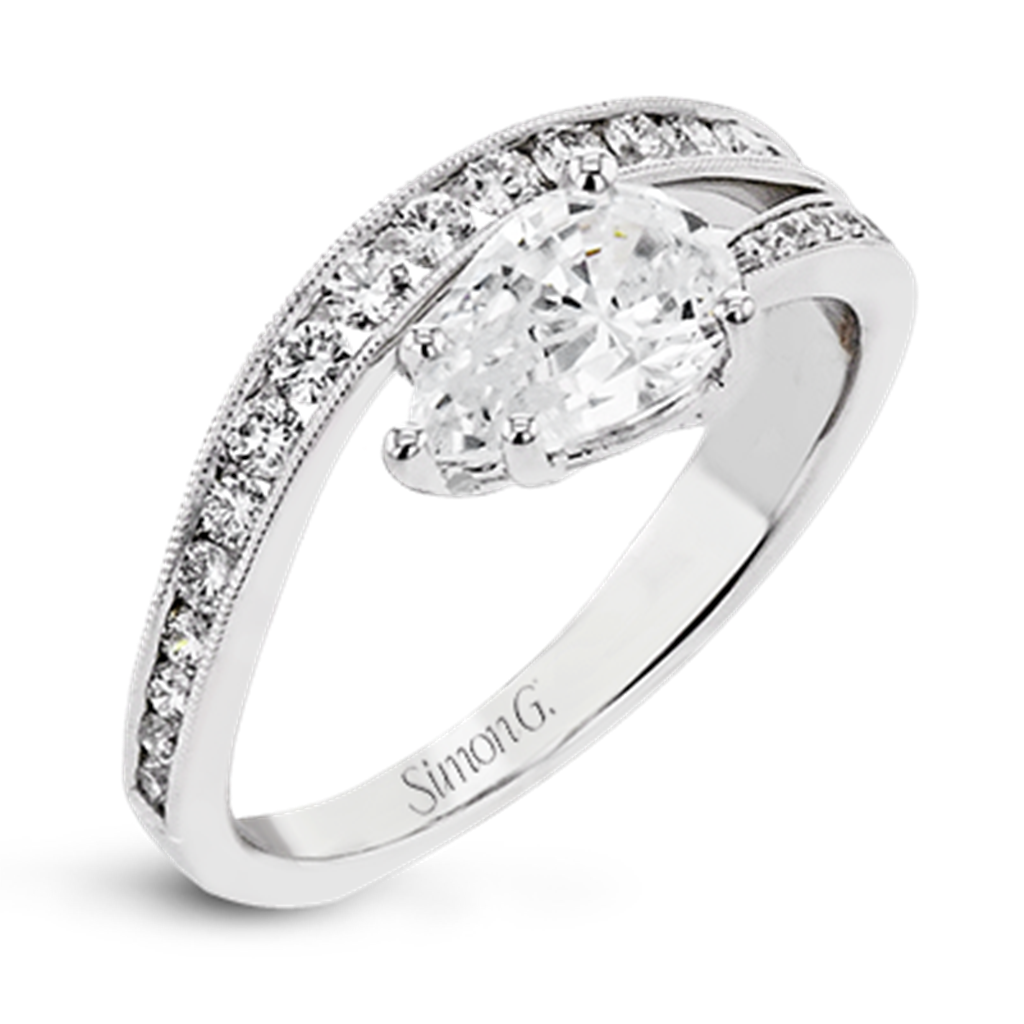Simon G. Pave Fancy Split Shank Engagement Ring in 18K White Gold