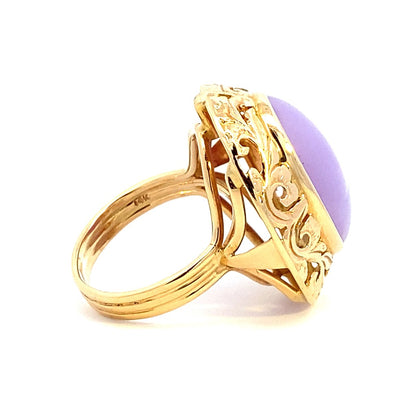 Natural Lavender Jade Ring in 14K Yellow Gold