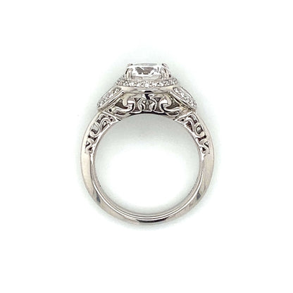 Ritani Three Stone Halo Half Moon Shape Engagement Ring in Palladium