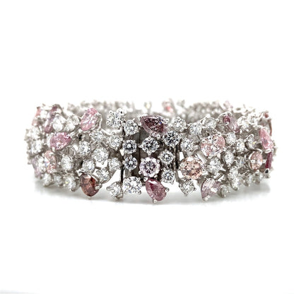 Natural Pink & White Diamond Bracelet in Platinum