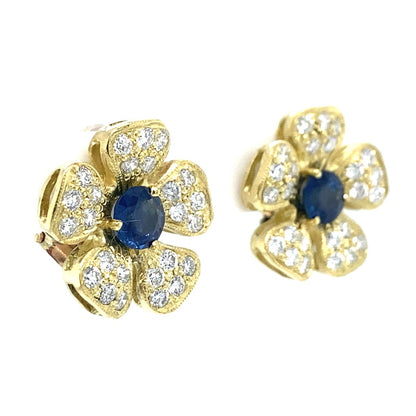 Floral Blue Sapphire Earrings in 18K Yellow Gold