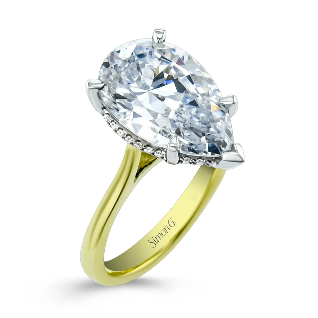 Pear-Shape Hidden Halo Diamond Engagement Ring in 18K White Gold & Yellow Gold