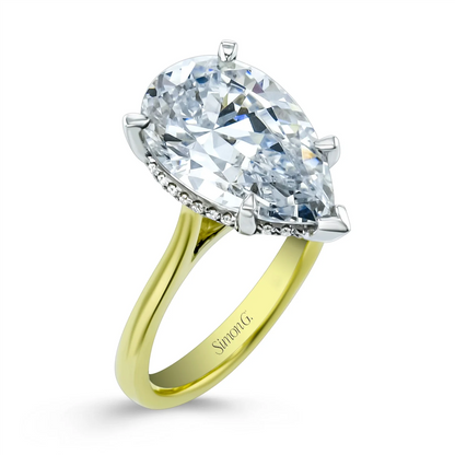 Pear-Shape Hidden Halo Diamond Engagement Ring in 18K White Gold & Yellow Gold