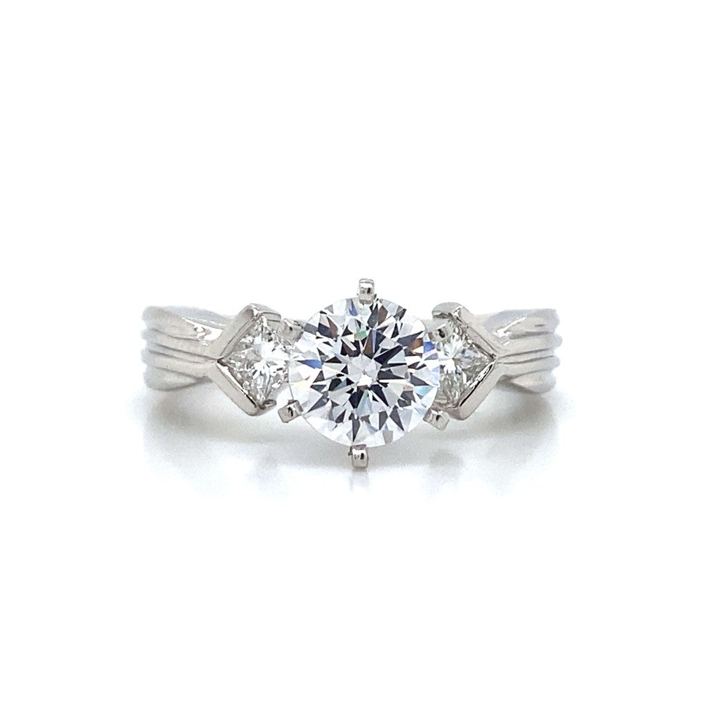 Three Stone Princess Shaped Engagement Ring in Platinum