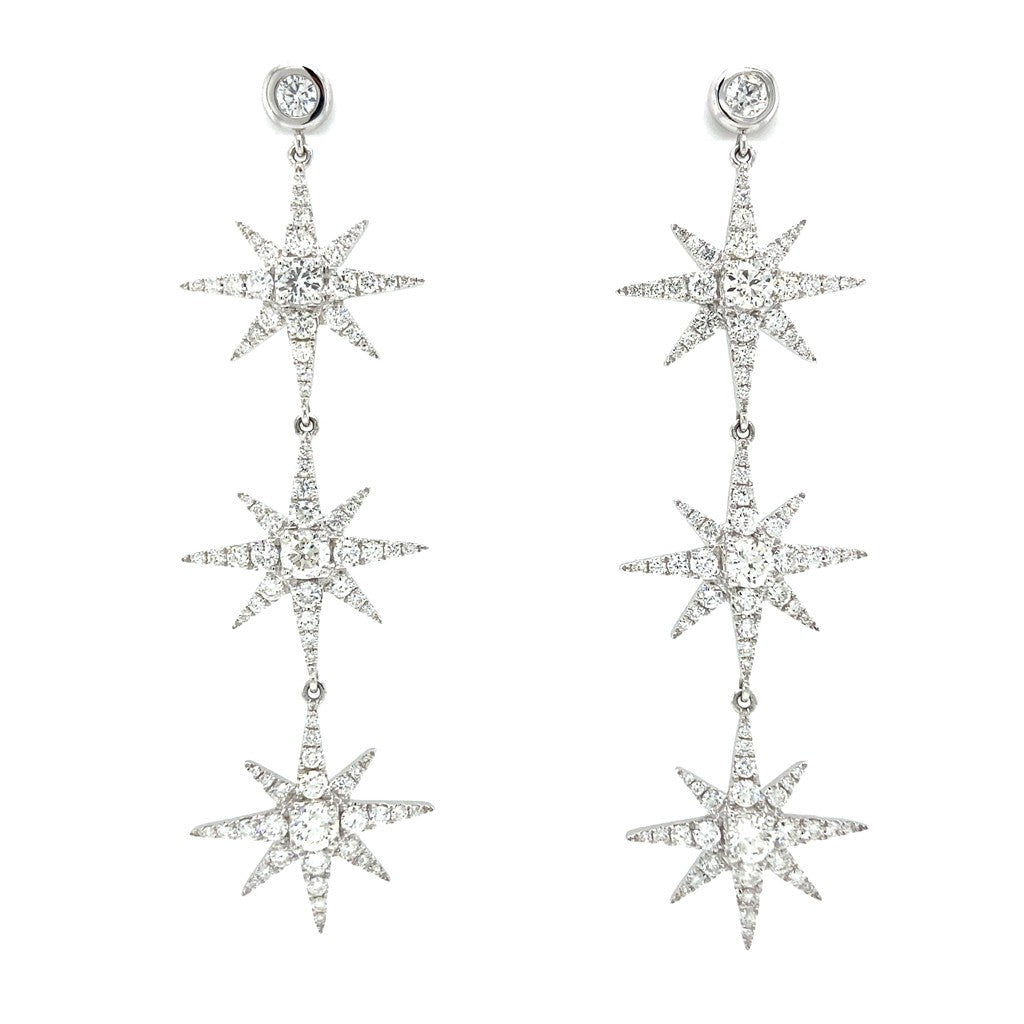 TRIPLE STAR DANGLE EARRINGS (4.44 ct. tw.) IN 18K White GOLD