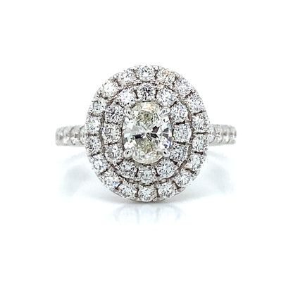 Double Halo Pave Engagement Ring in 18K White Gold
