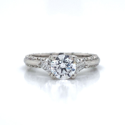 Tacori Three Stone Trillion & Pave Set Engagement Ring in Platinum