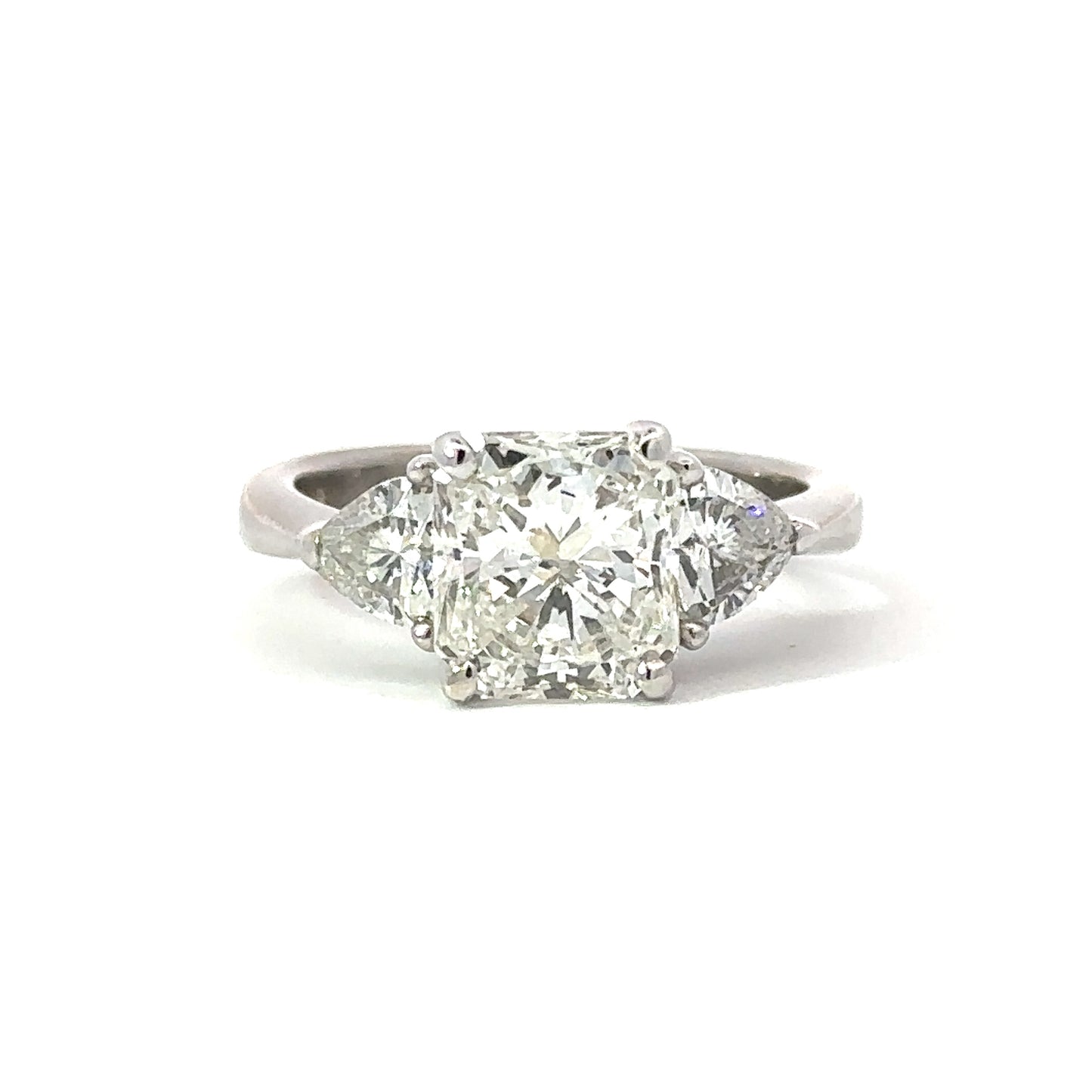 Three Stone Radiant & Heart Shaped Engagement Ring in 18K White Gold