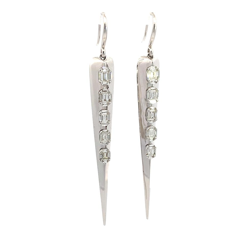 DANGLE ICICLE DIAMOND EARRINGS IN 18K White Gold