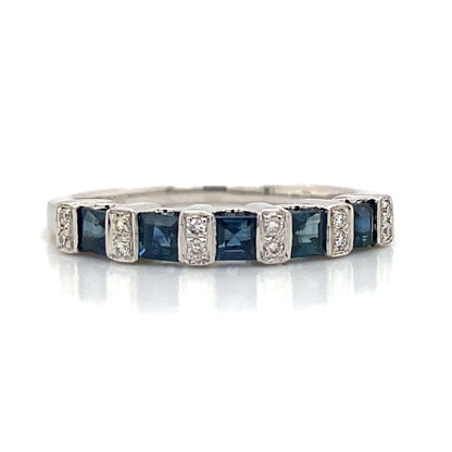 Saaphire & Diamond Wedding Ring in 14K White Gold