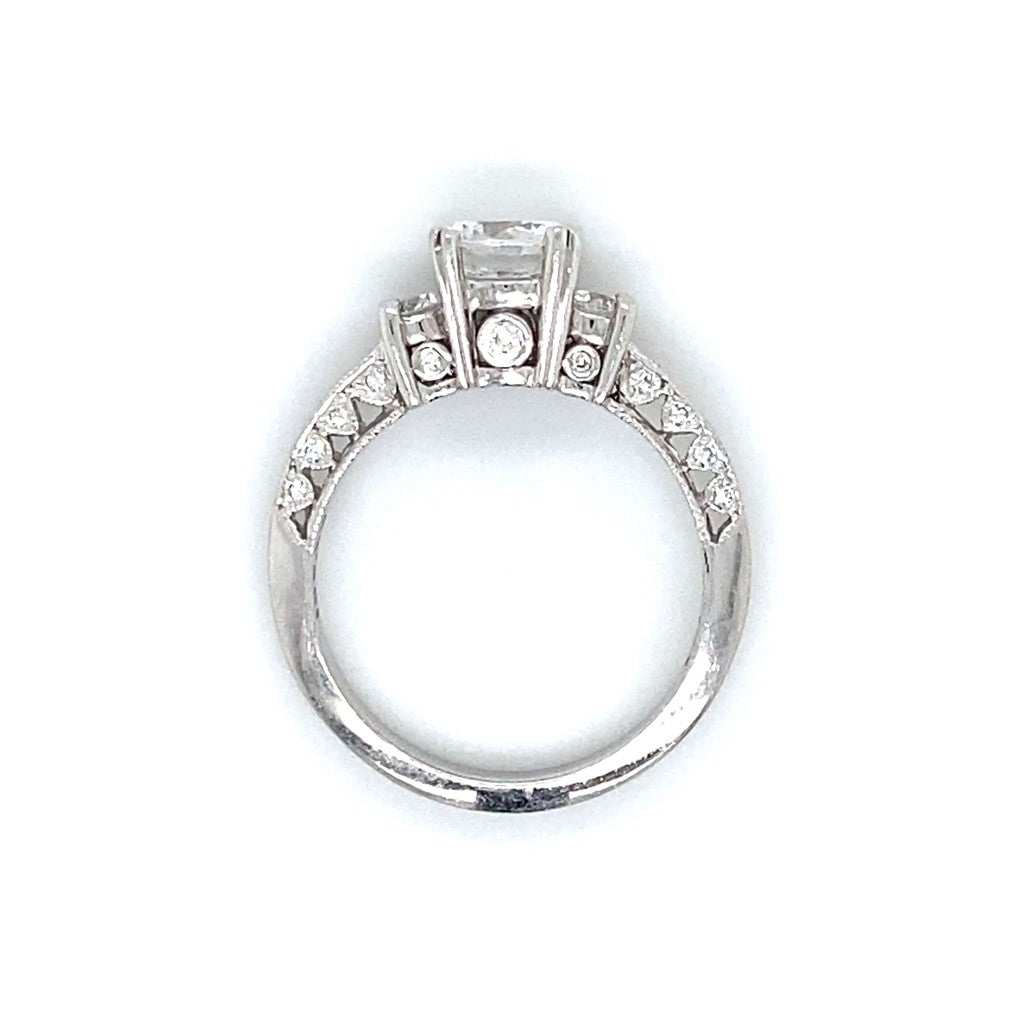 Tacori Three Stone Round & Pave Set Engagement Ring in Platinum