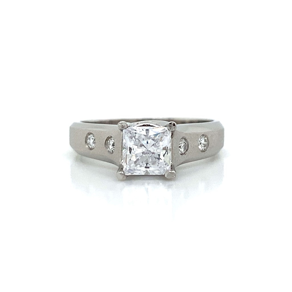 Side Stone Brushed Finish Engagement Ring in Platinum