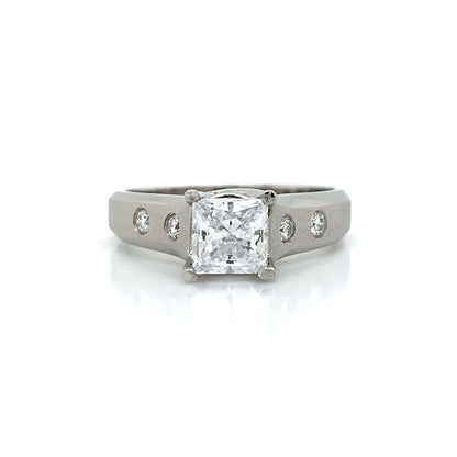 Side Stone Brushed Finish Engagement Ring in Platinum