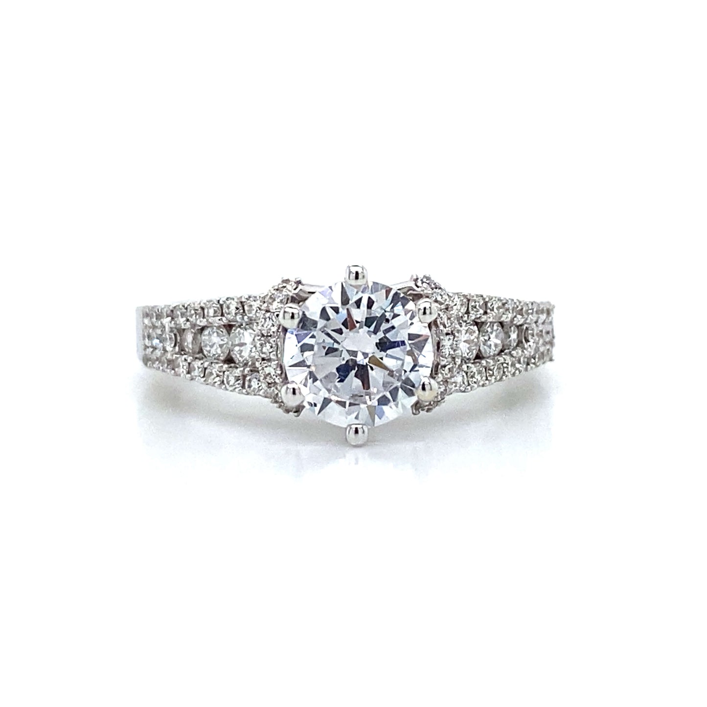 Zeghani Side Stone Engagement Ring in 14K White Gold