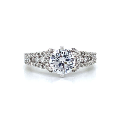 Zeghani Side Stone Engagement Ring in 14K White Gold
