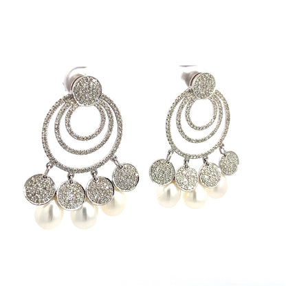 PEARL & DIAMOND DANGLE EARRINGS IN14K White Gold