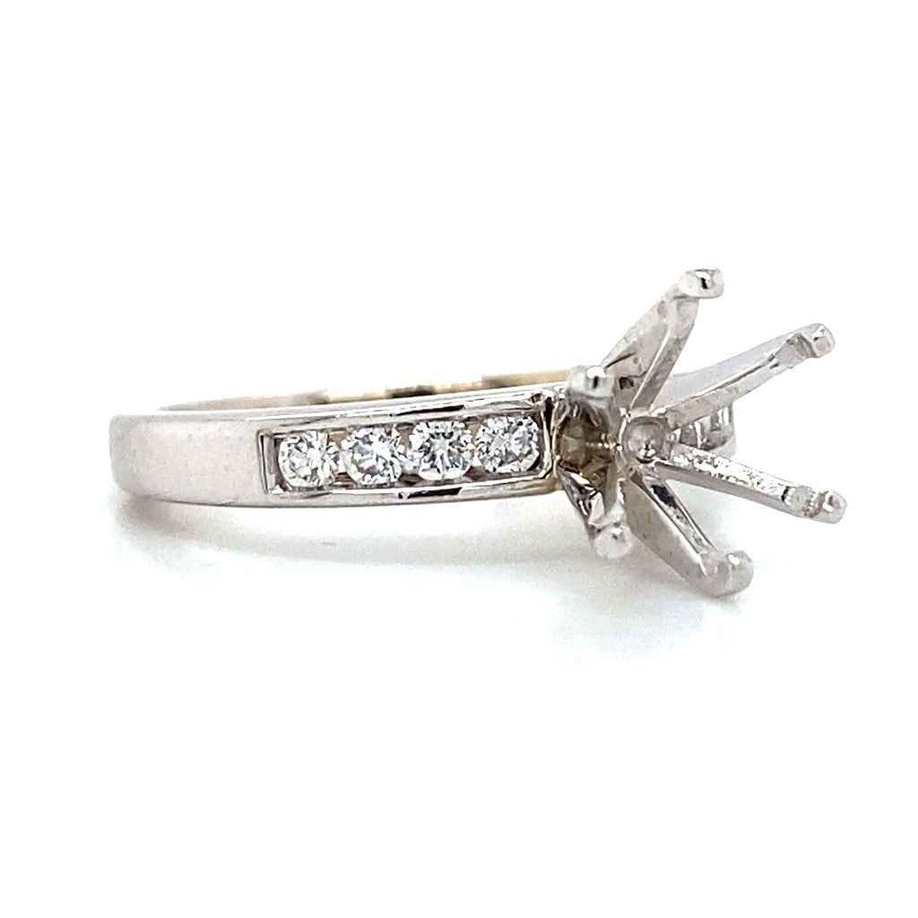 Side Stone Chanel Set Engagement Ring in 18K White Gold